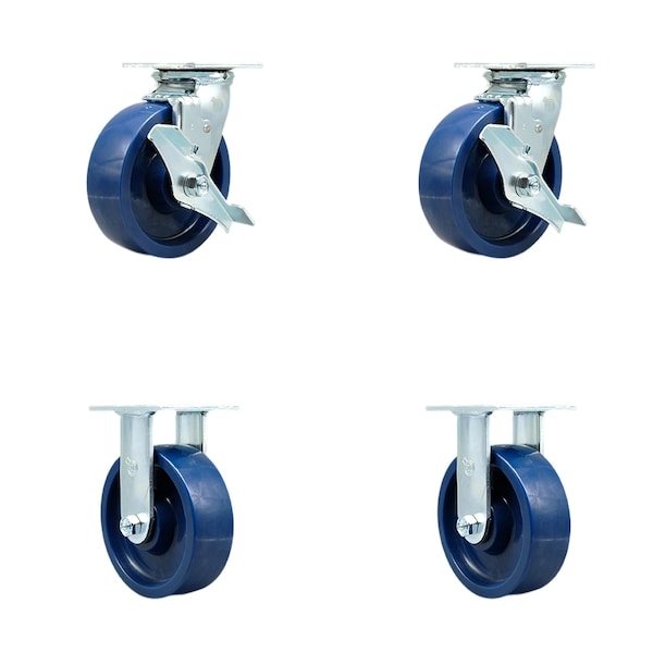 Service Caster 6 Inch Solid Polyurethane Caster Set with Roller Bearings 2 Brakes 2 Rigid SCC SCC-30CS620-SPUR-TLB-2-R620-2 - main